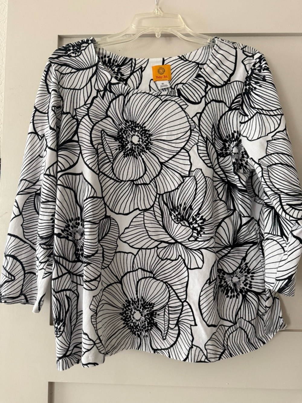 Ruby Rd. Black & White Floral Long Sleeve Top